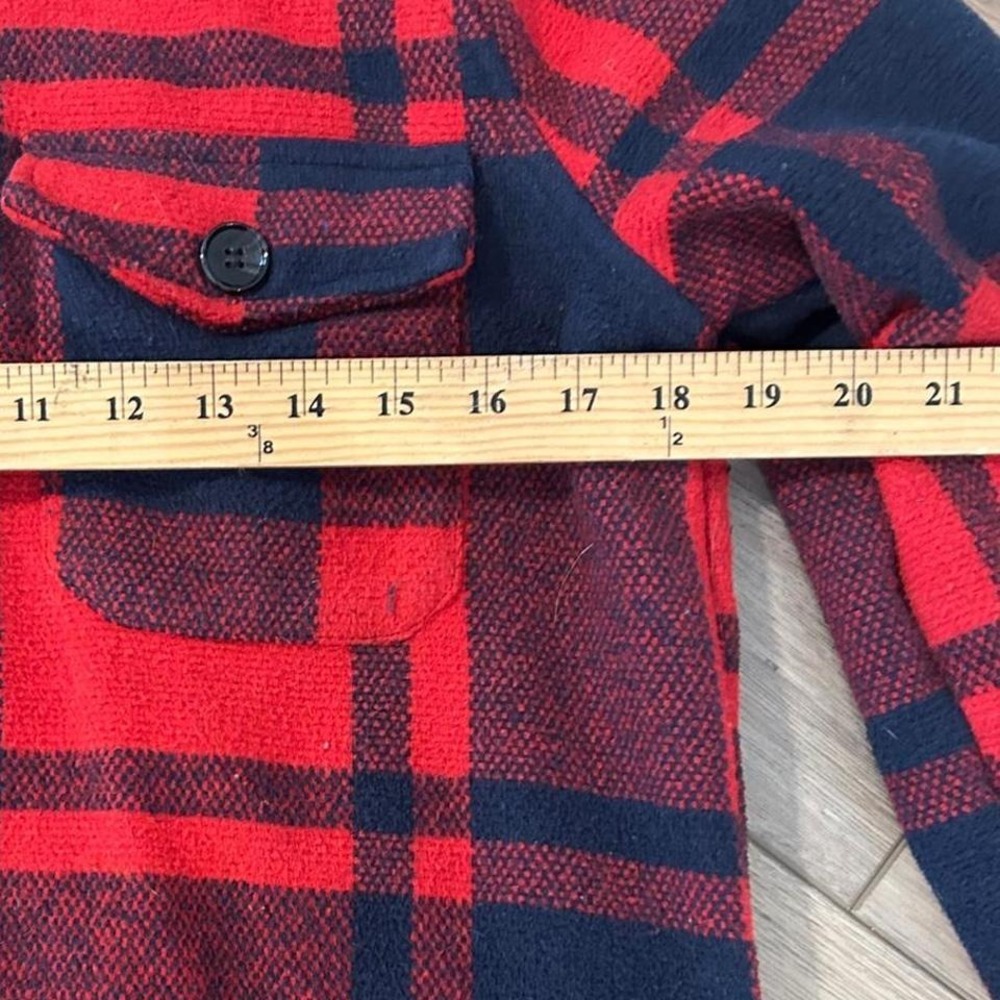Red and navy plaid sherpa collar jacket with pockets cabincore western trucker - Picture 7 of 8